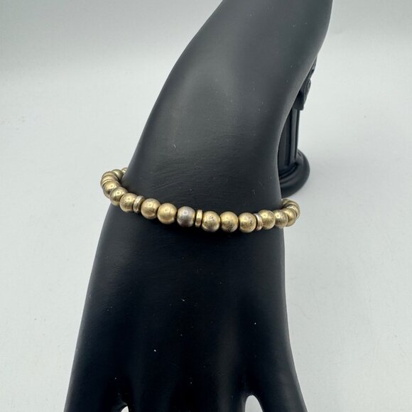 Brushed Gold-Toned Beaded Stretch Bracelet - Picture 2 of 3